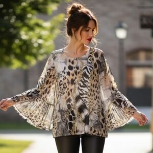 Peter Nygard  Animal & Gold Chain Print Tunic Top